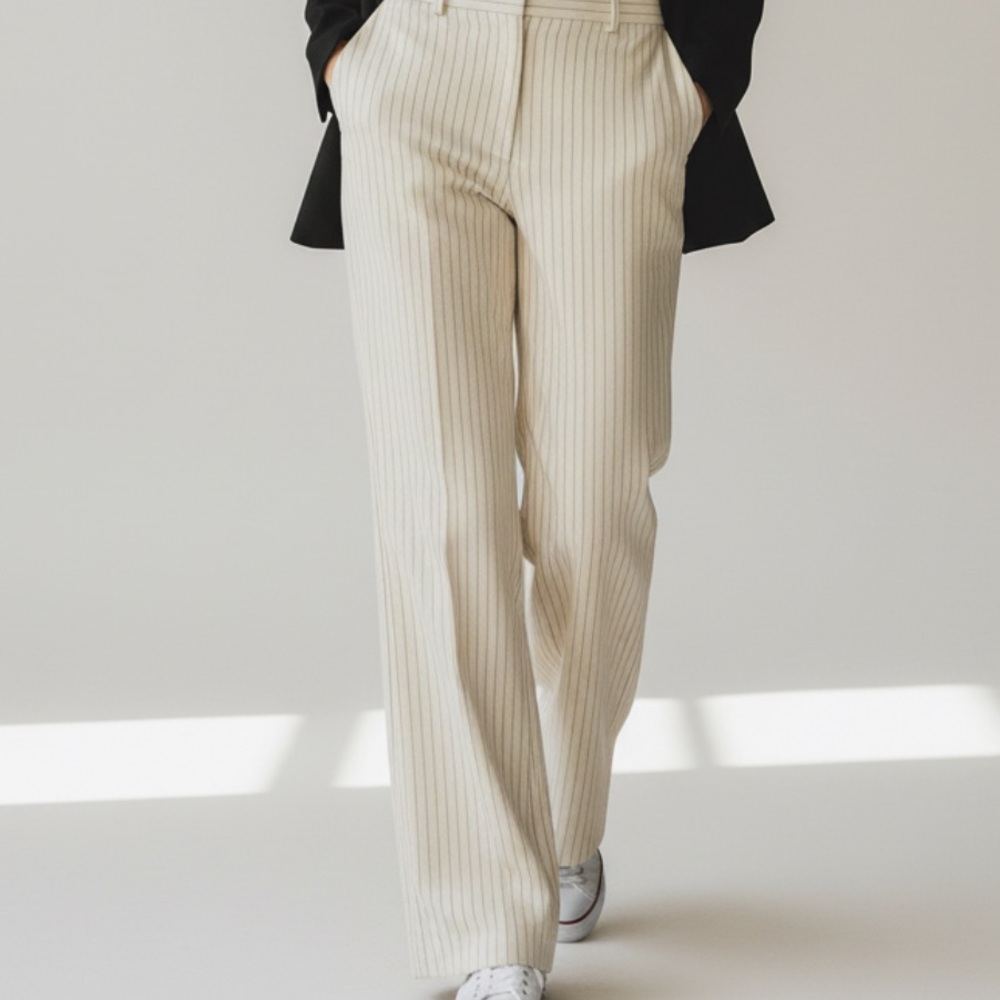 White House Black Market Cream Pinstripe Trousers